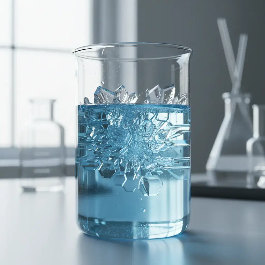 Liquid turning into geometric crystal shapes