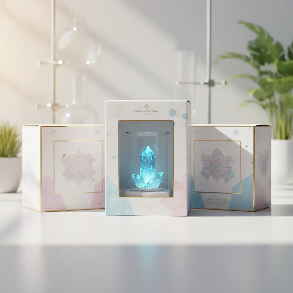 Boxed science crystal growing kits arranged neatly