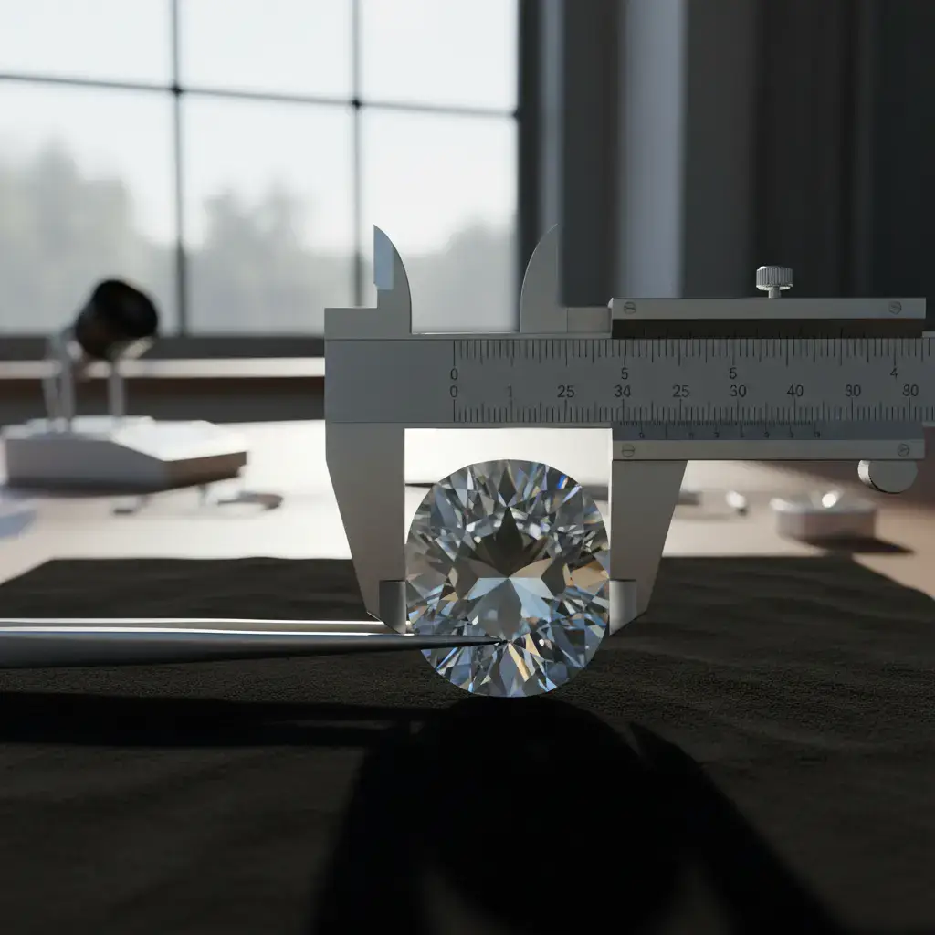 Close up of a clear crystal being measured
